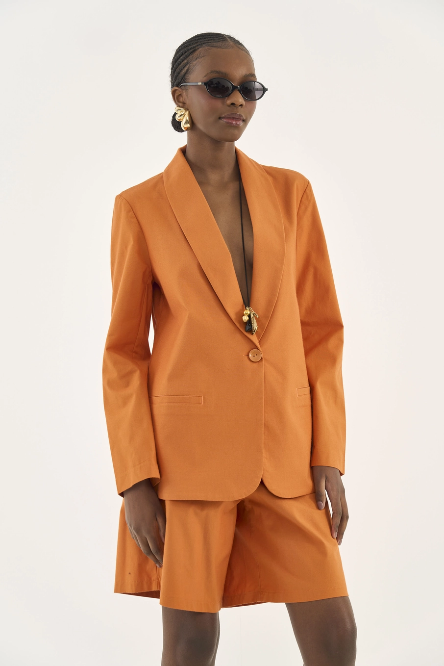 Blazer Reto Em Alfaiataria Laranja