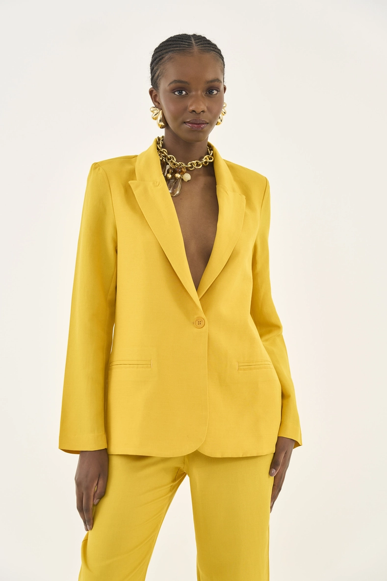 Blazer Alaiataria Acinturado Com Linho