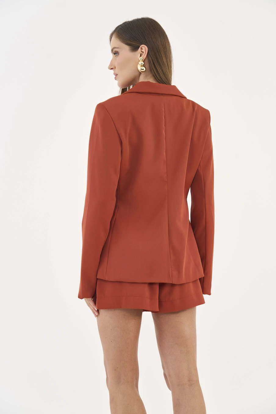 Blazer Acinturado Alfaiataria Marrom