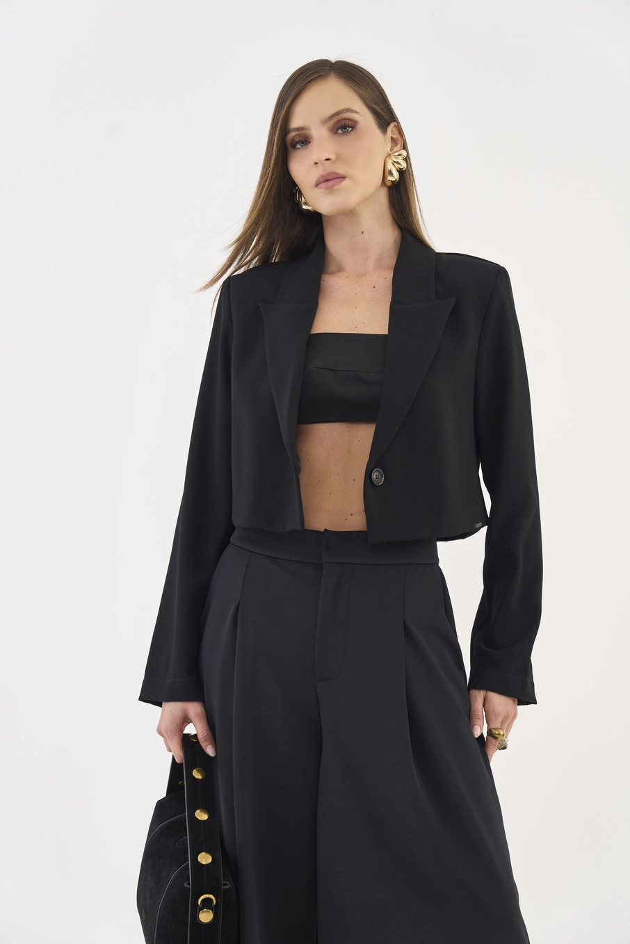 Blazer Encurtado Alfaiataria Preto