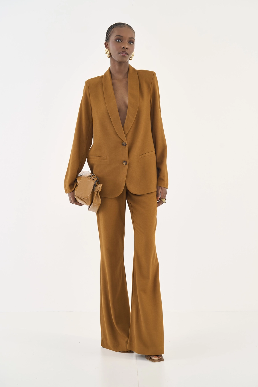 Blazer Alfaiataria Alongado Marrom