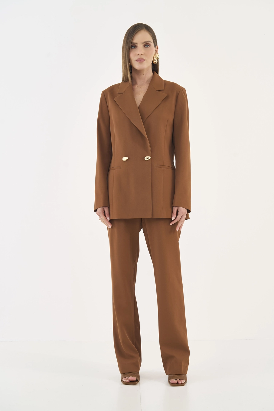 Blazer Em Alfaiataria Transpassado Marrom