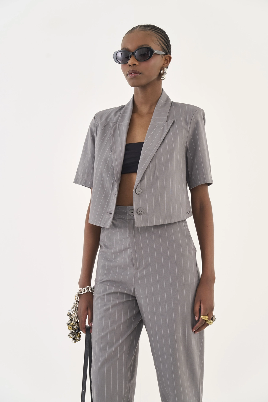 Blazer Listrado Encurtado Estampados