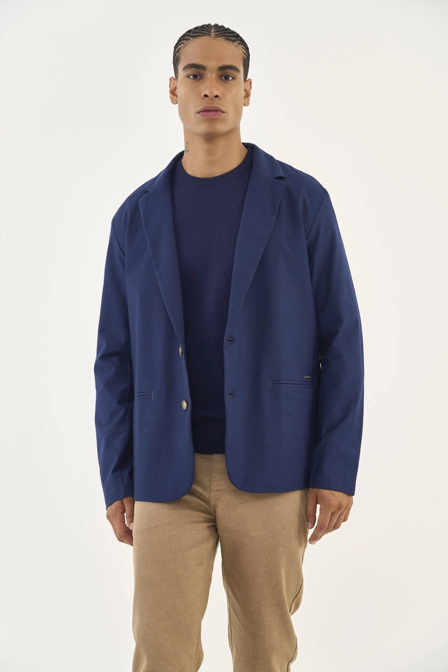 Blazer Reto Em Alfaiataria Azul