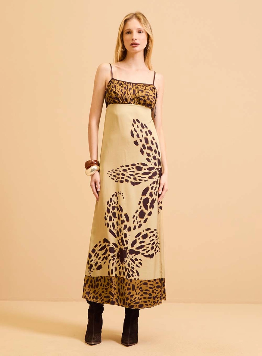 Vestido Midi Slip Orquídea Noir Estampados