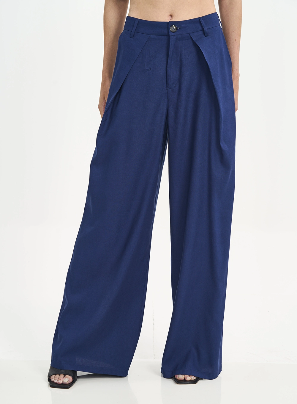 Calça Feminina Pantalona Com Transpasse Azul