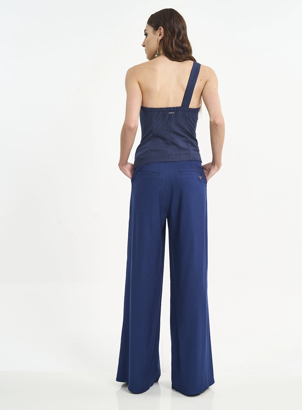 Calça Feminina Pantalona Com Transpasse Azul