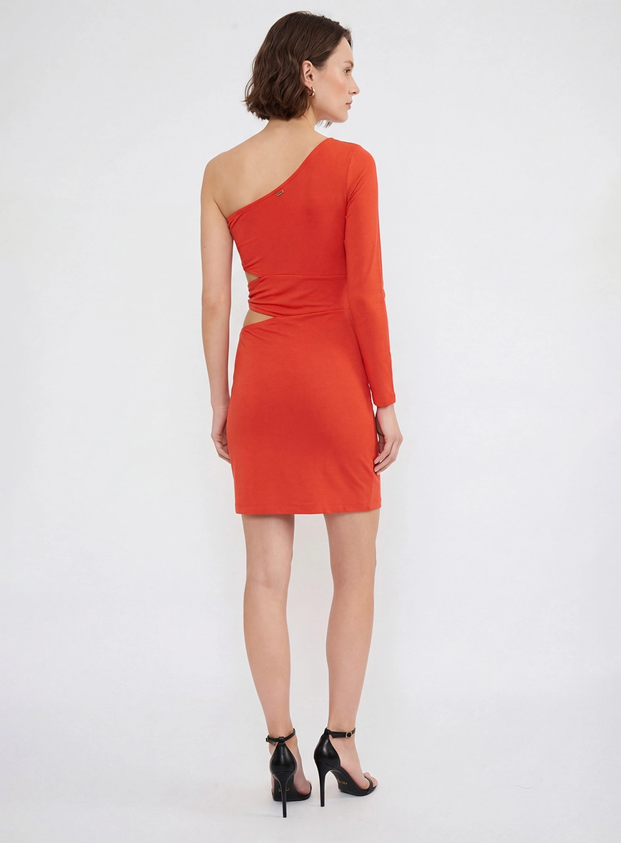 Vestido Curto Slim Uma Manga Só Com Abertura Vermelho 2