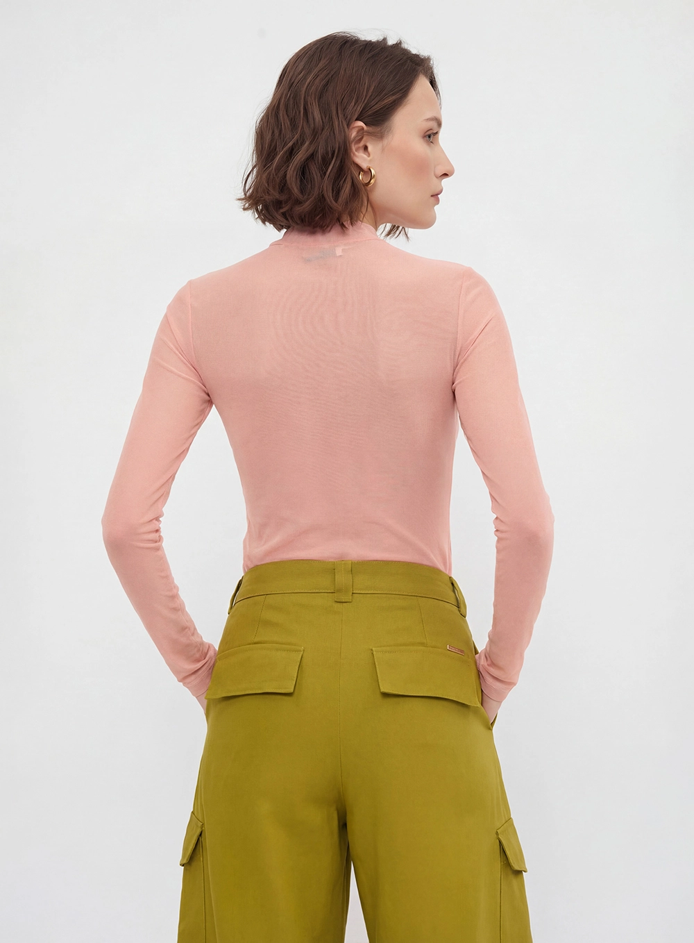 Blusa Tule Slim Manga Longa Rosa 2