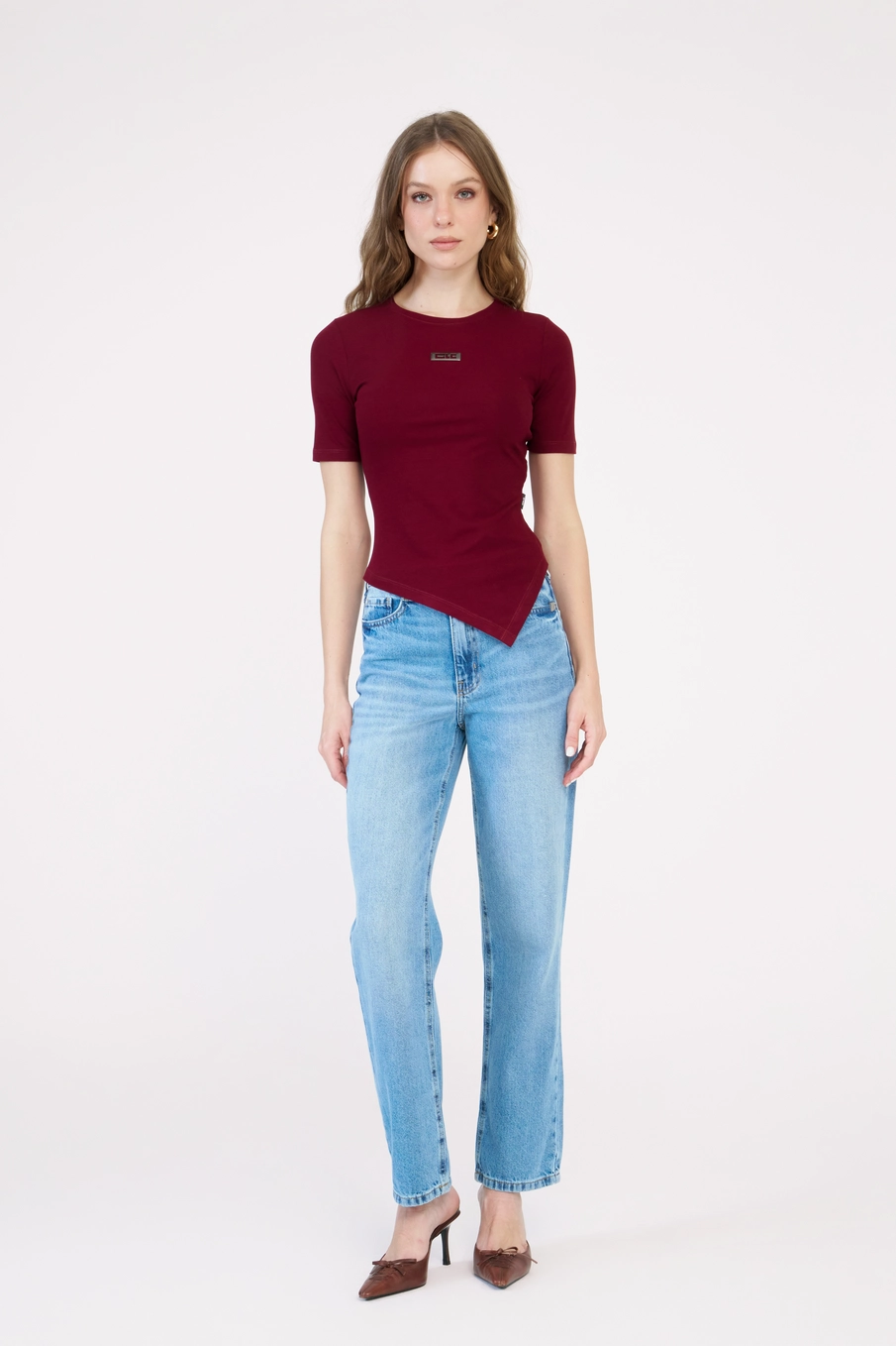 Blusa Slim Canelada Assimétrica Bordô 1