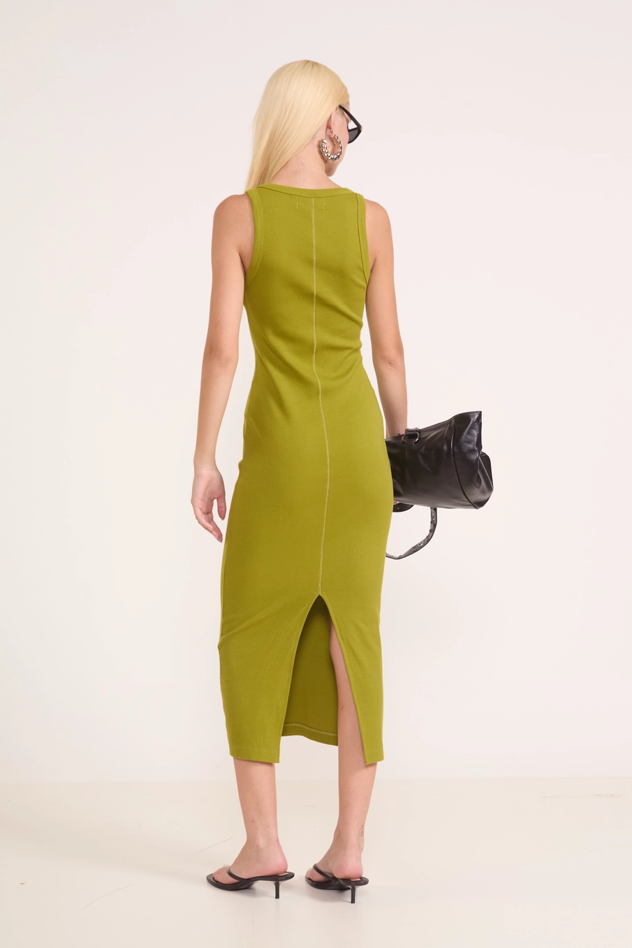 Vestido Midi Canelado Ajustado Verde