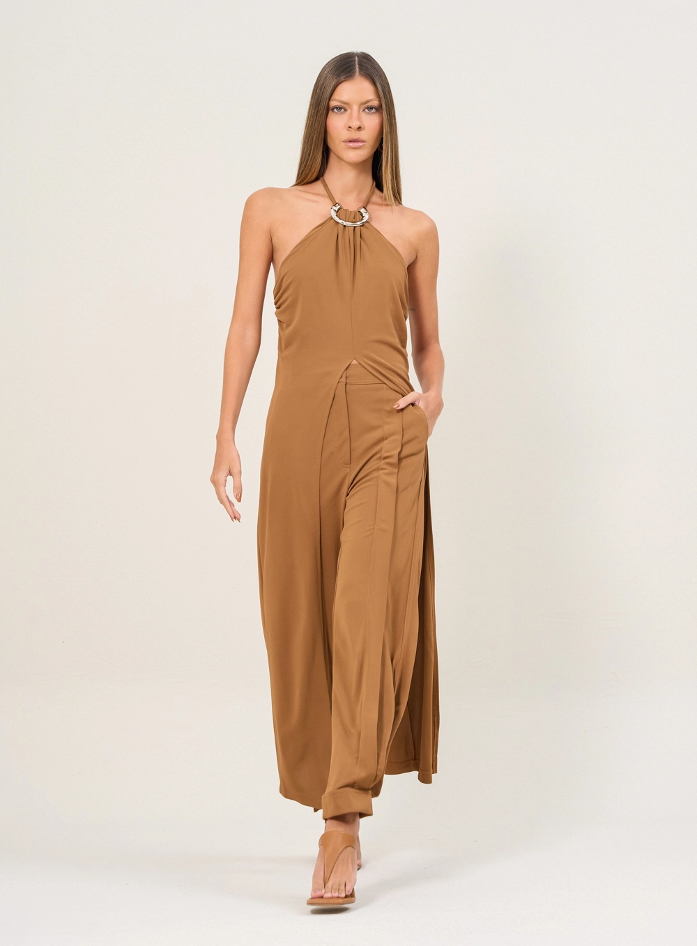 Blusa Feminina Halter Alongada Marrom 4