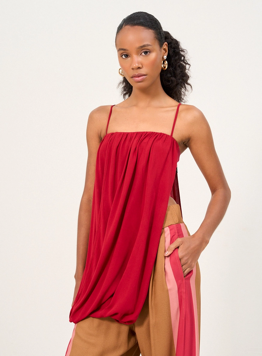Blusa Feminina Alças Finas Com Drapeado Vermelho 1