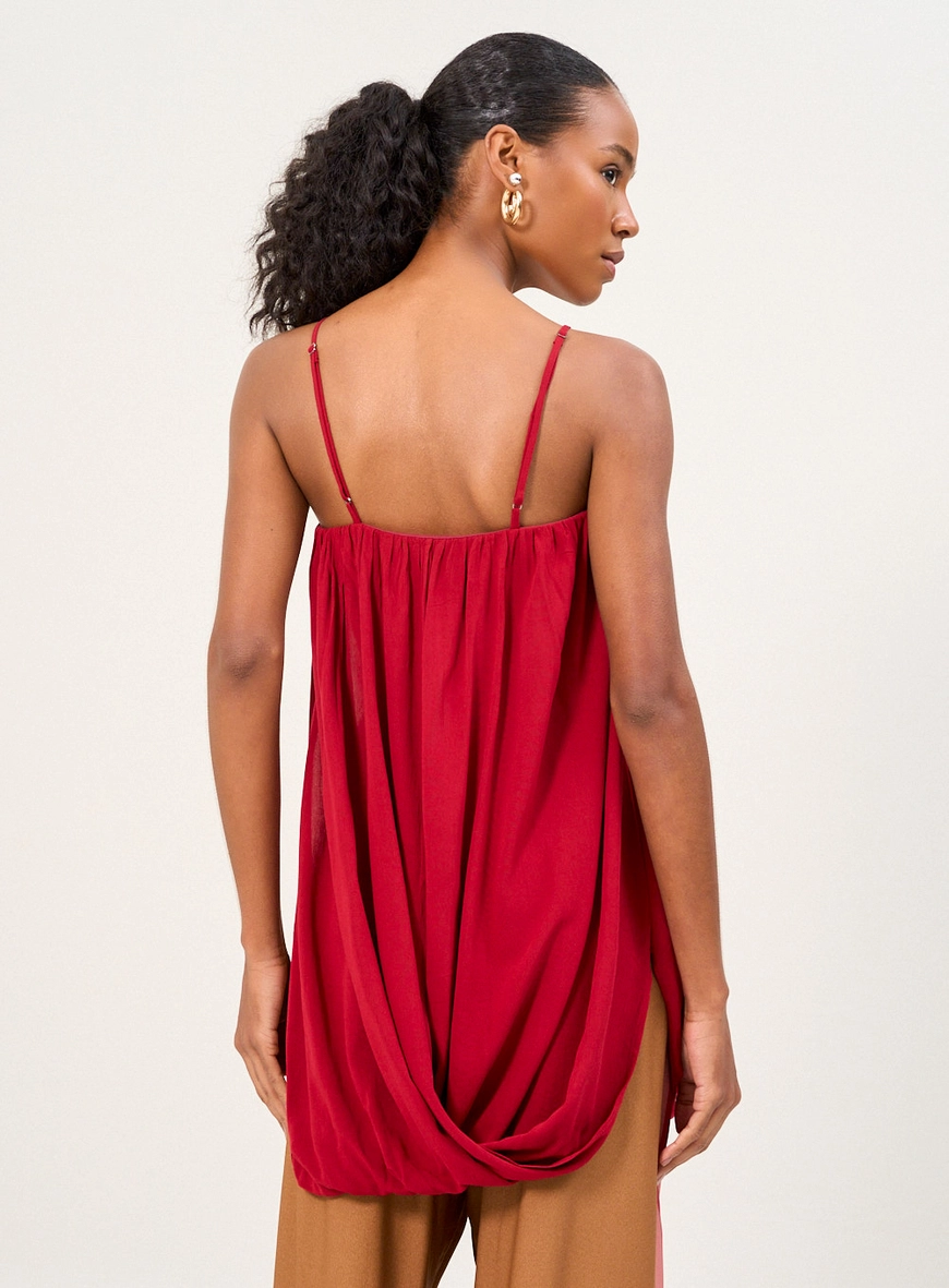 Blusa Feminina Alças Finas Com Drapeado Vermelho 2