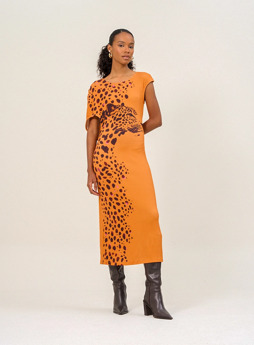 Vestido Midi Estampado Com Manga Japonesa Estampados 1