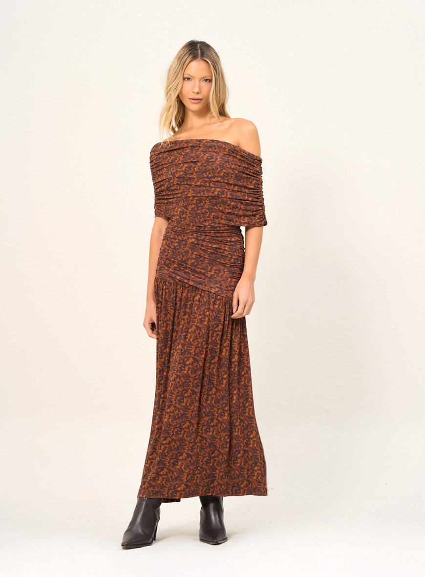 Vestido Longo Estampado Com Franzido Estampados 1