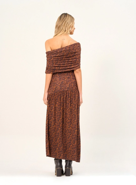 Vestido Longo Estampado Com Franzido