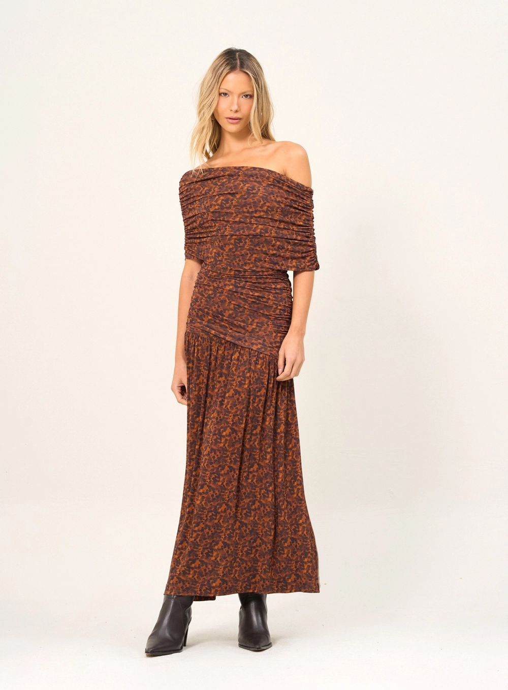 Vestido Longo Estampado Com Franzido Estampados 1