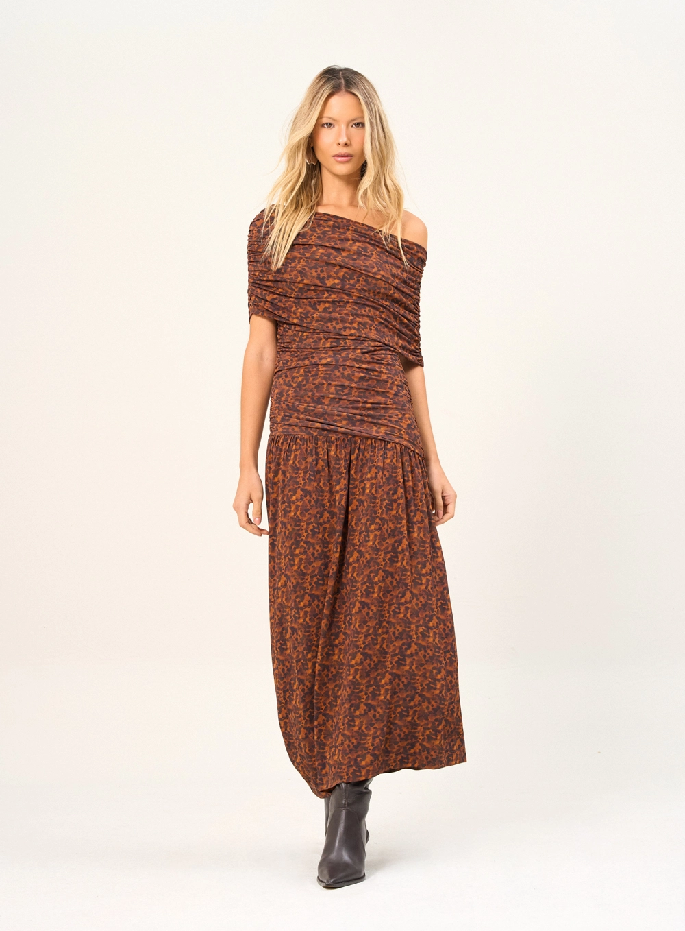 Vestido Longo Estampado Com Franzido Estampados 4