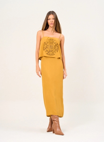Vestido Longo De Alças Com Bordado Vazado