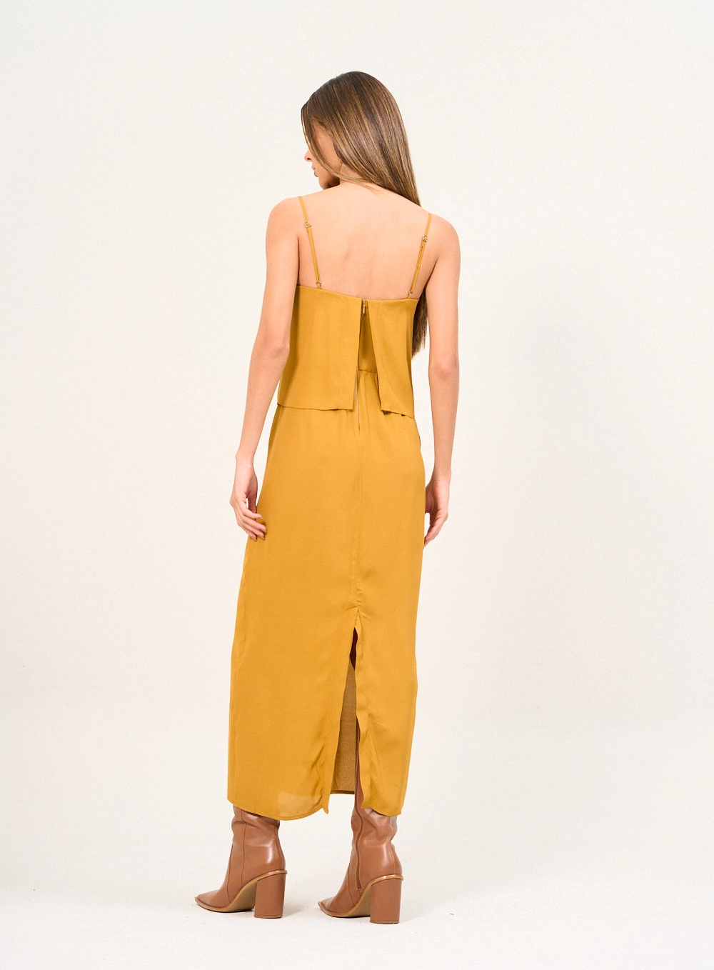 Vestido Longo De Alças Com Bordado Vazado Amarelo 2