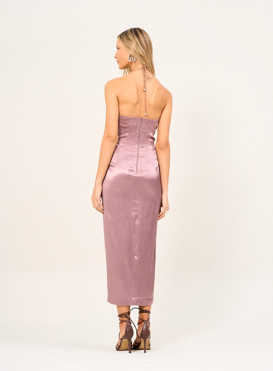 Vestido Midi Halter Com Argola E Recortes Laterais Marrom 2