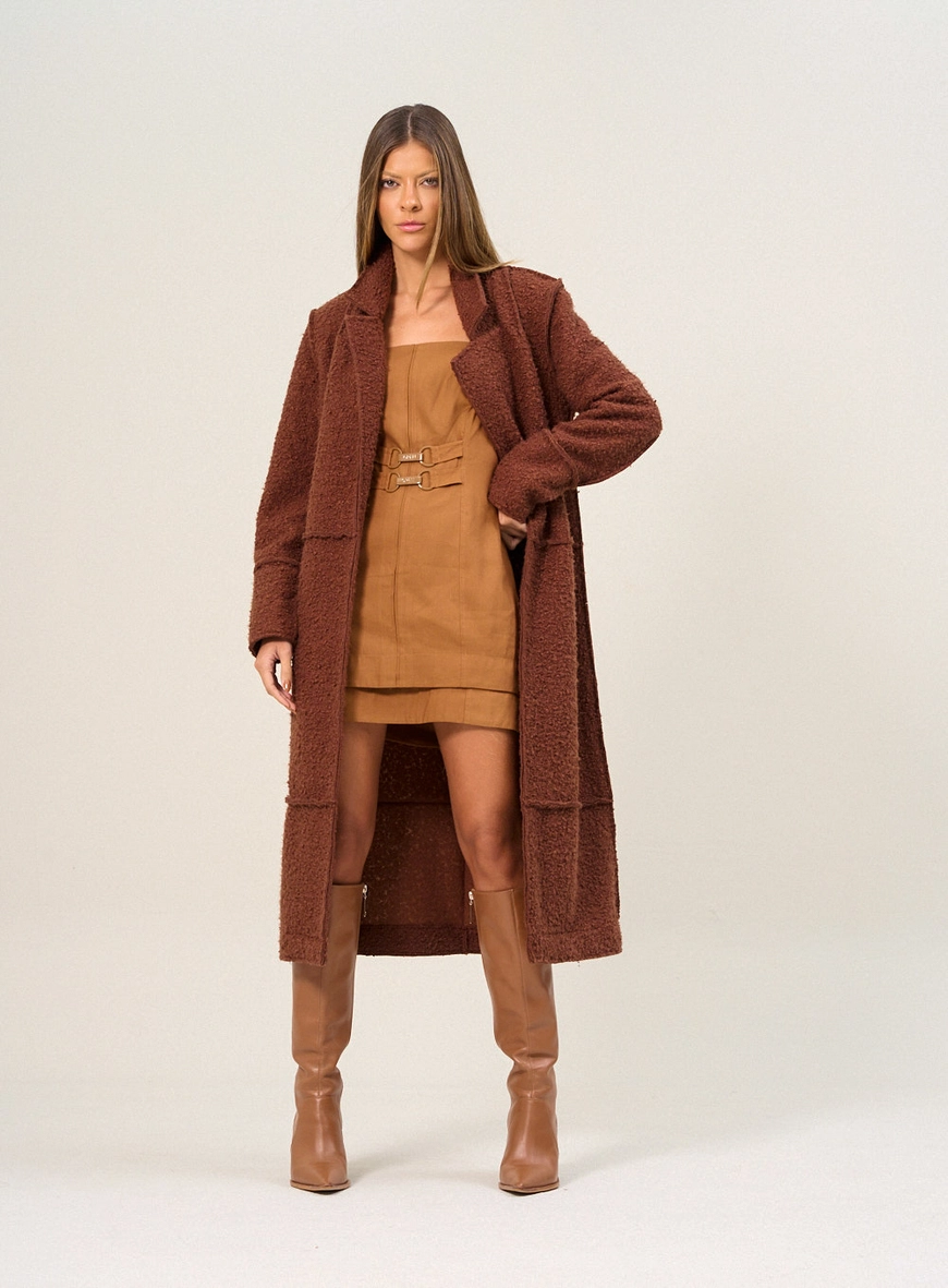 Casaco Feminino Longo Texturizado Marrom 2