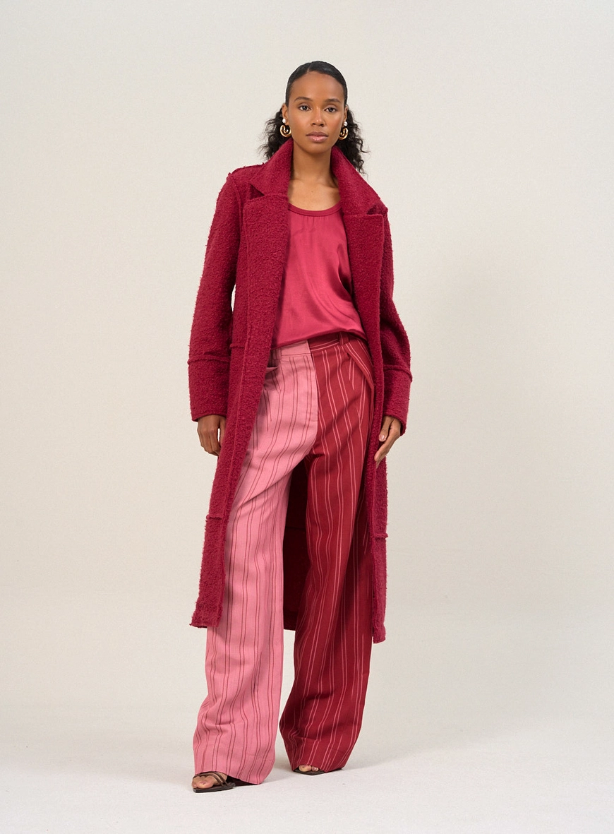 Casaco Feminino Longo Texturizado Vermelho 1