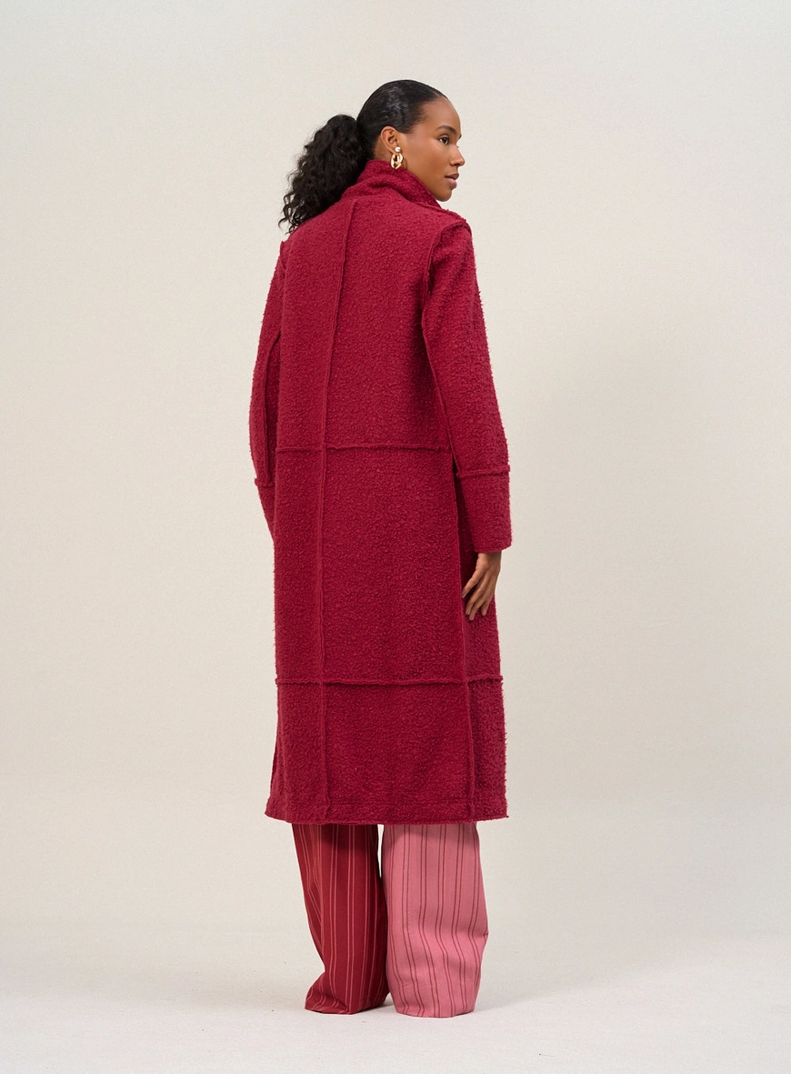 Casaco Feminino Longo Texturizado Vermelho 2