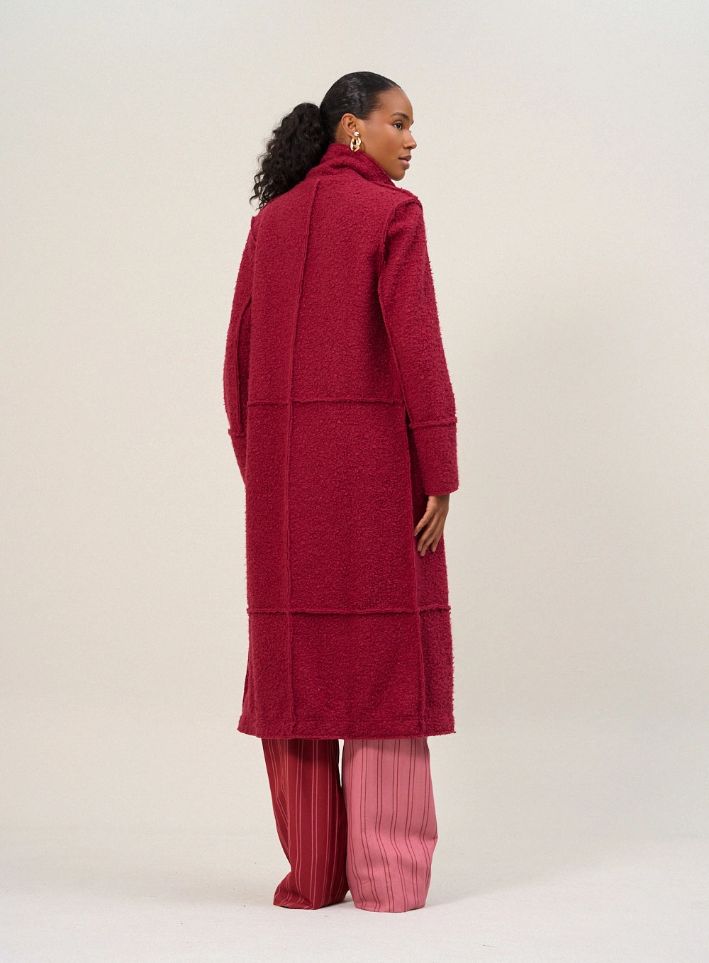 Casaco Feminino Longo Texturizado Vermelho 2