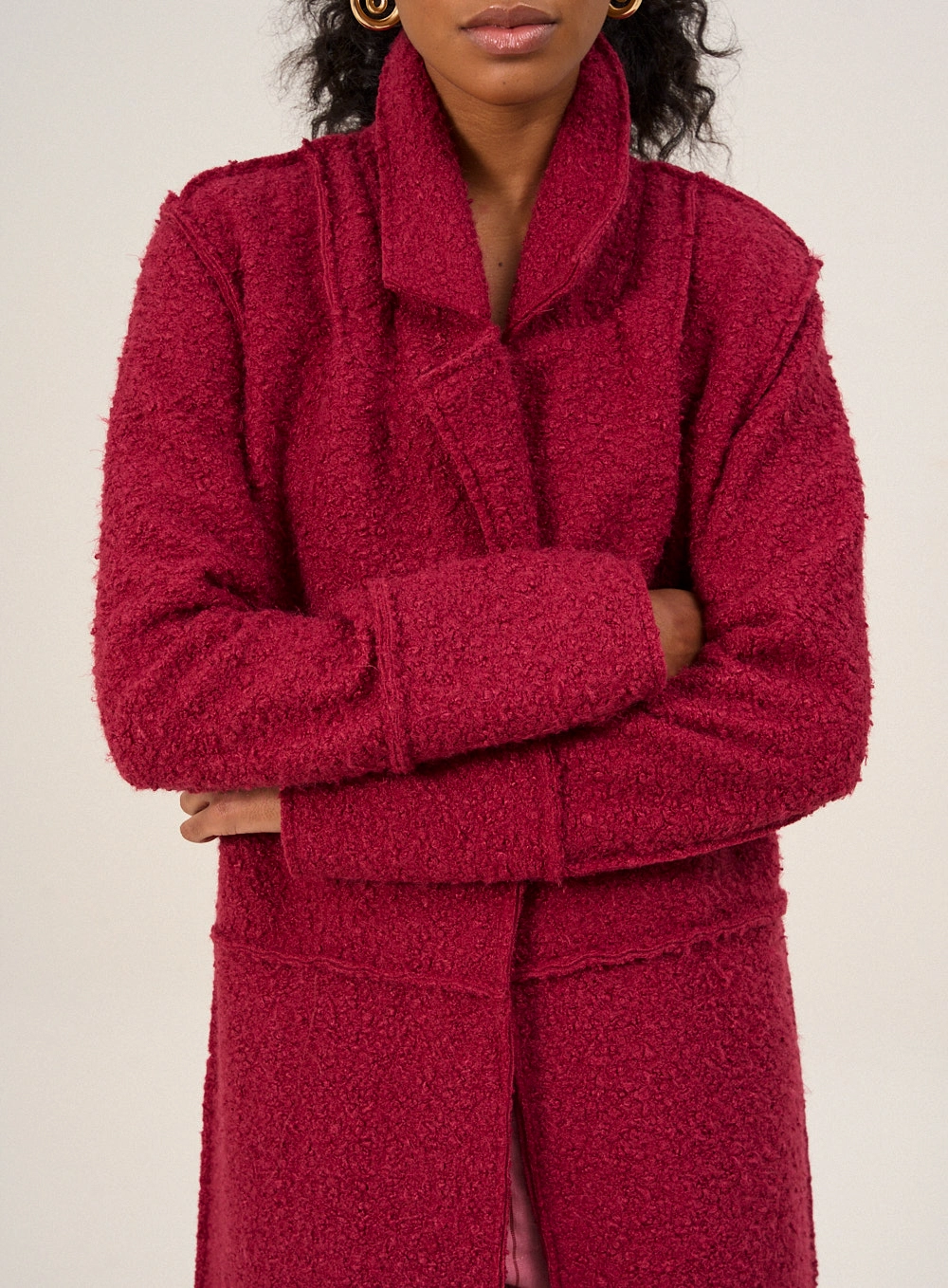 Casaco Feminino Longo Texturizado Vermelho 3