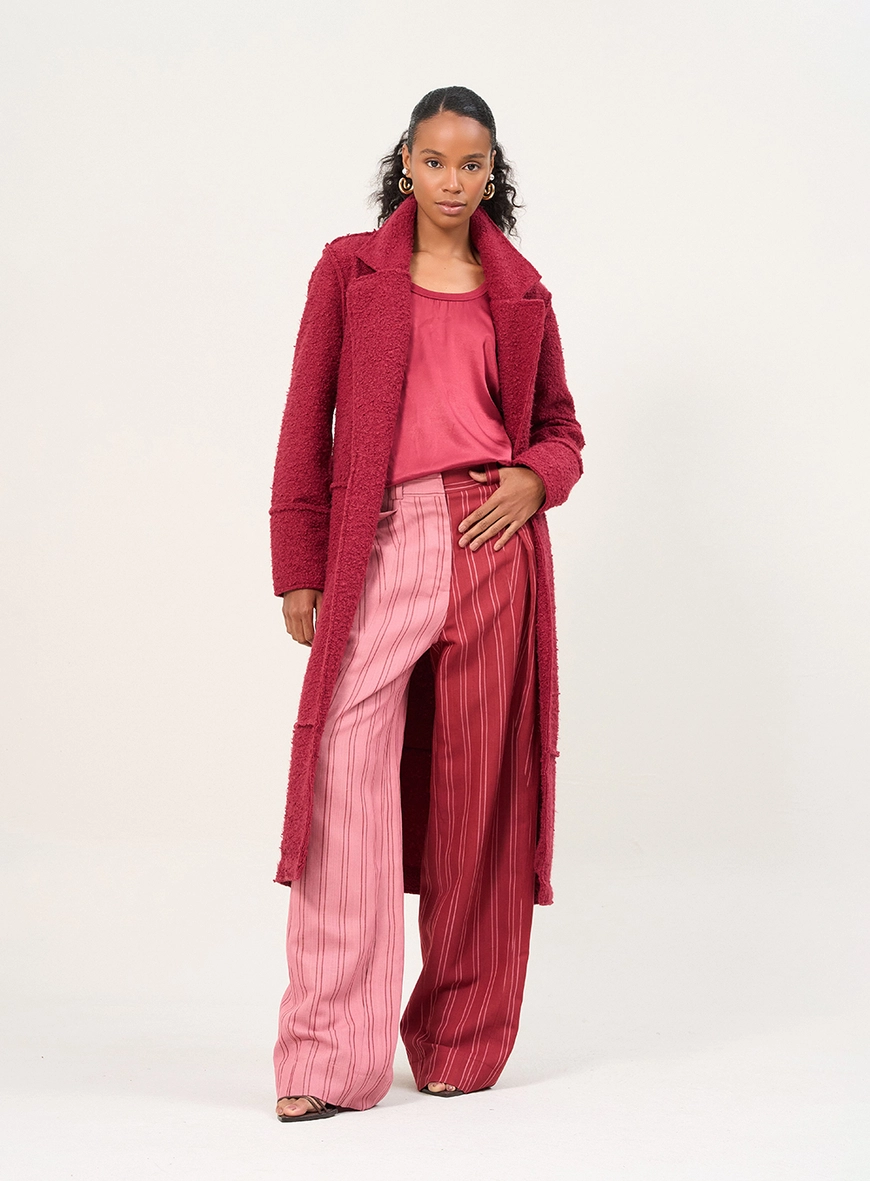 Calça Wide Leg Bicolor Com Risca De Giz Estampados 1