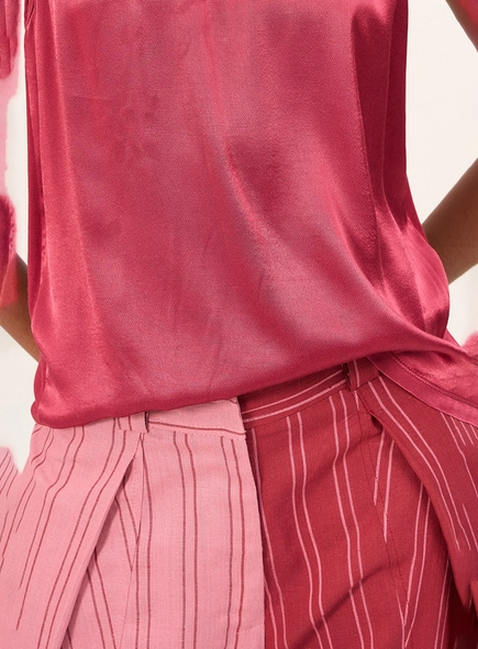 Calça Wide Leg Bicolor Com Risca De Giz