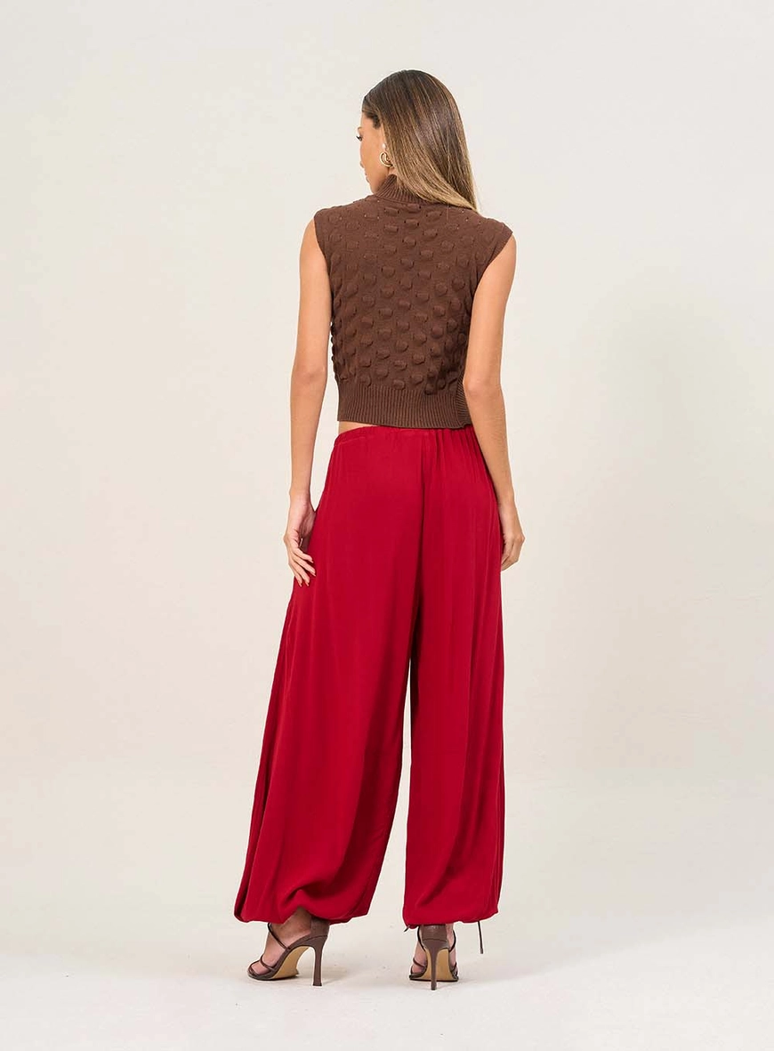 Calça Ampla Com Elástico Na Cintura E Amarração Vermelho 2
