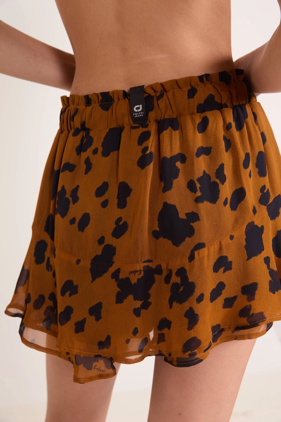 Short Saia Com Babados Animal Print Estampados