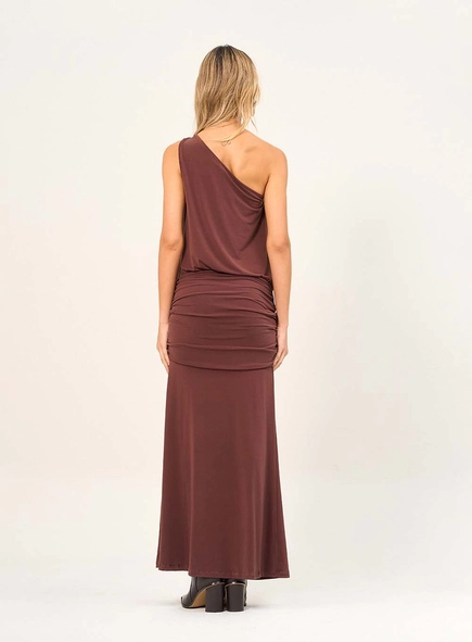 Vestido Feminino Longo Assimétrico Com Drapeado