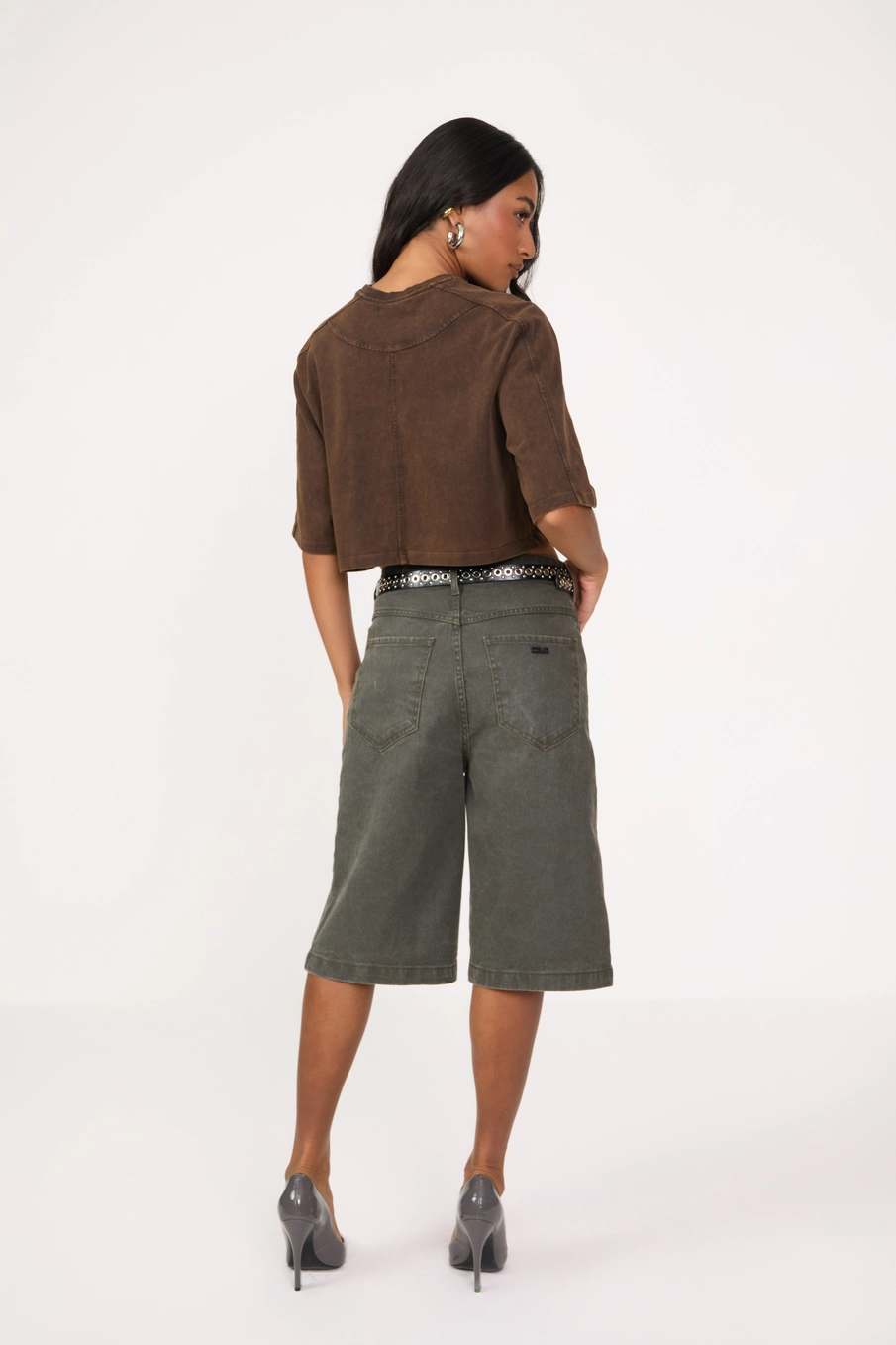 Bermuda Sarja Feminina Baggy Verde 2