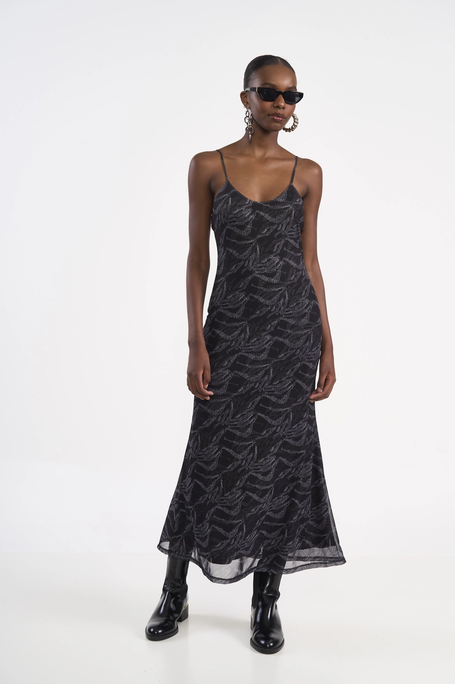 Vestido Longo Slip Em Tule Estampado Estampados