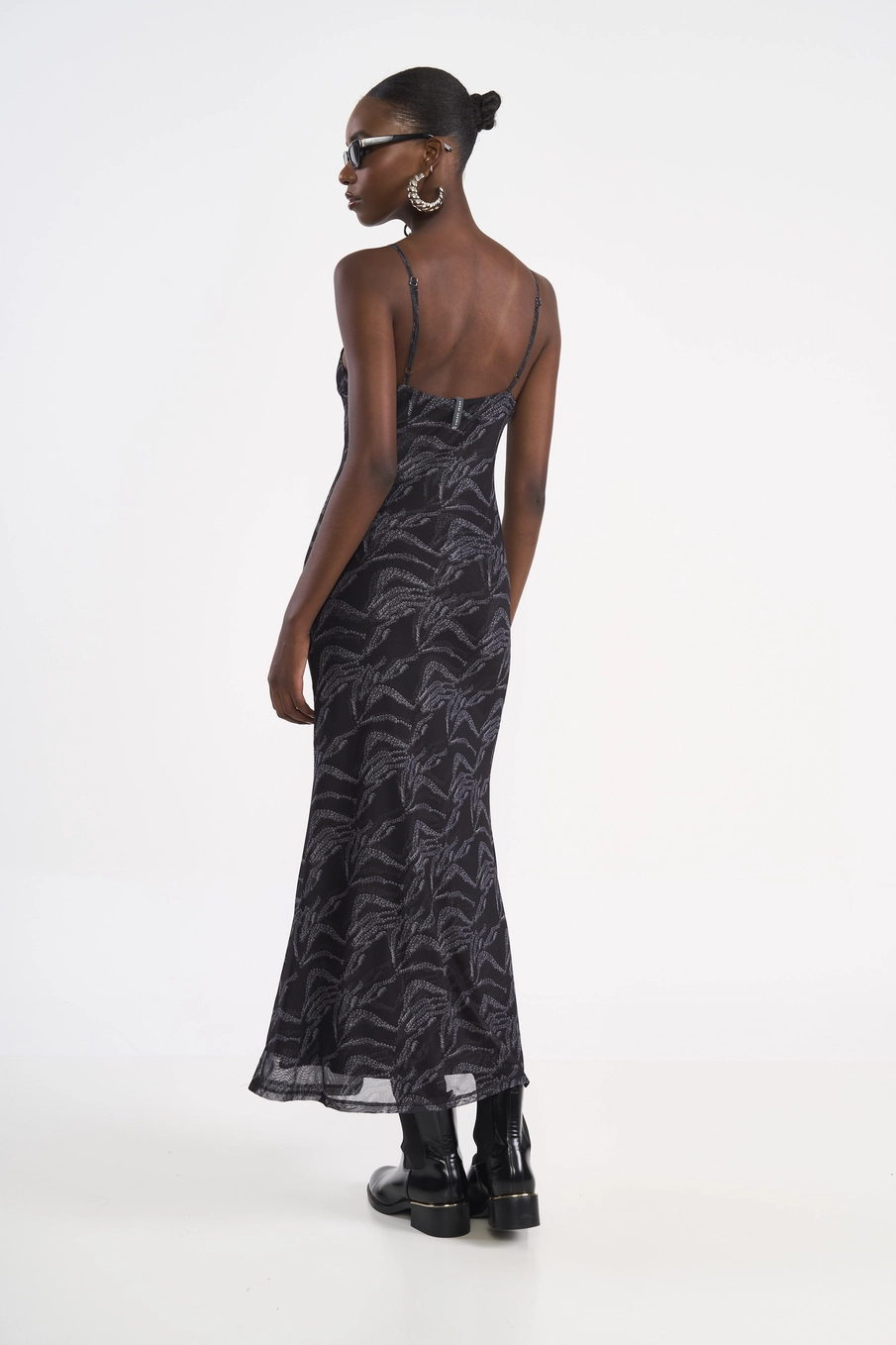 Vestido Longo Slip Em Tule Estampado Estampados