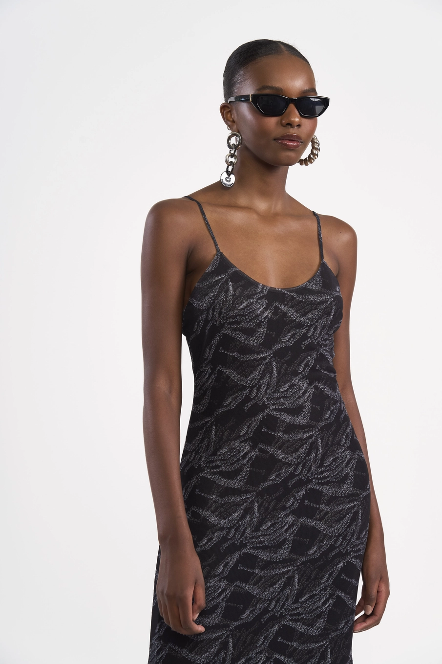 Vestido Longo Slip Em Tule Estampado Estampados