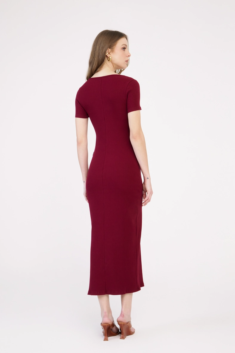 Vestido Midi Slim Canelado Bordô 2