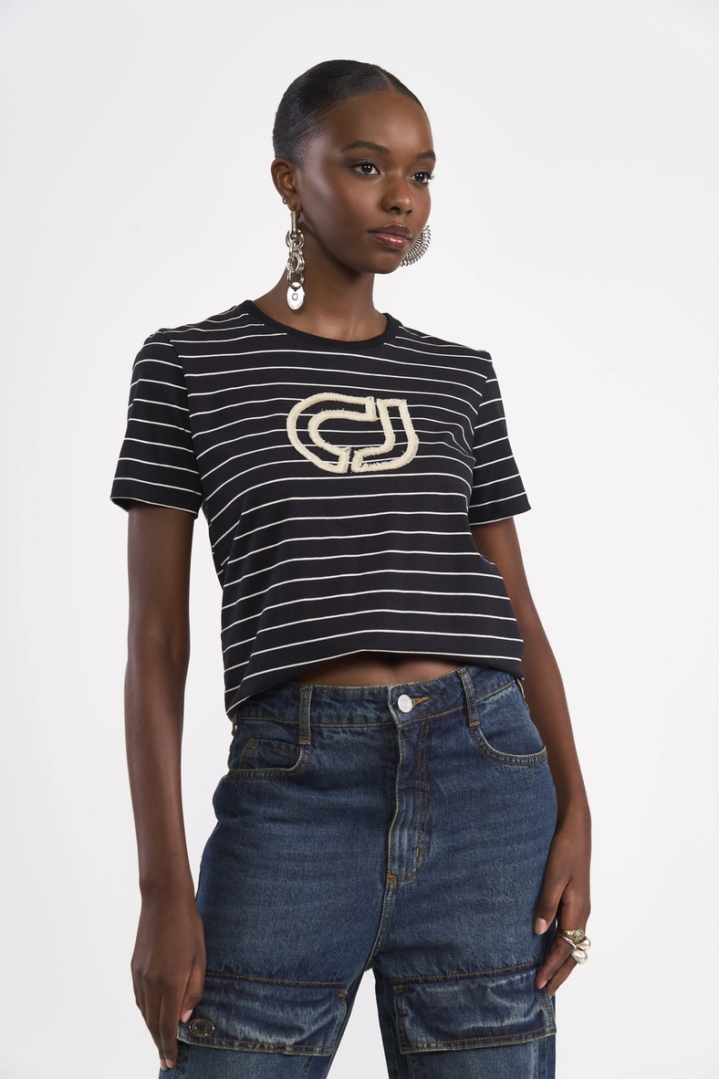 Camiseta Cropped Listrada Logomania