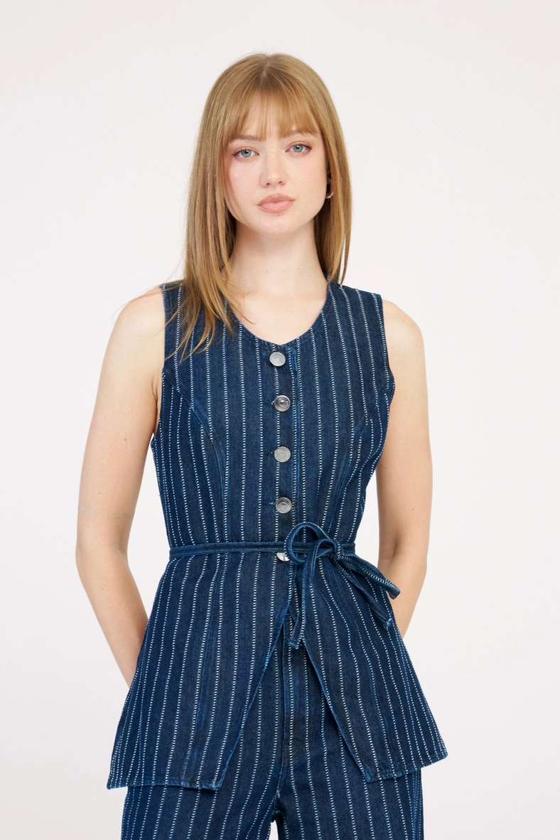 Colete Jeans Feminino Slim Listrado Estampados 3
