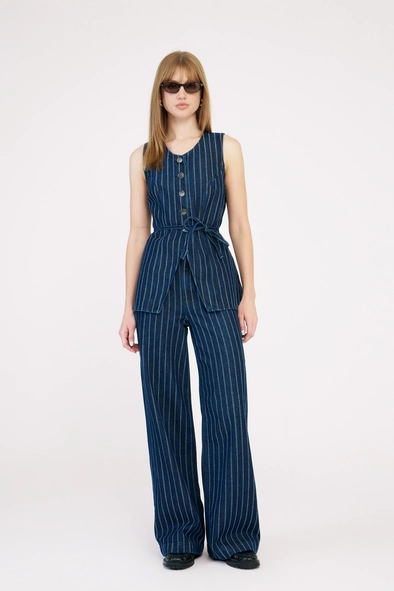Colete Jeans Feminino Slim Listrado