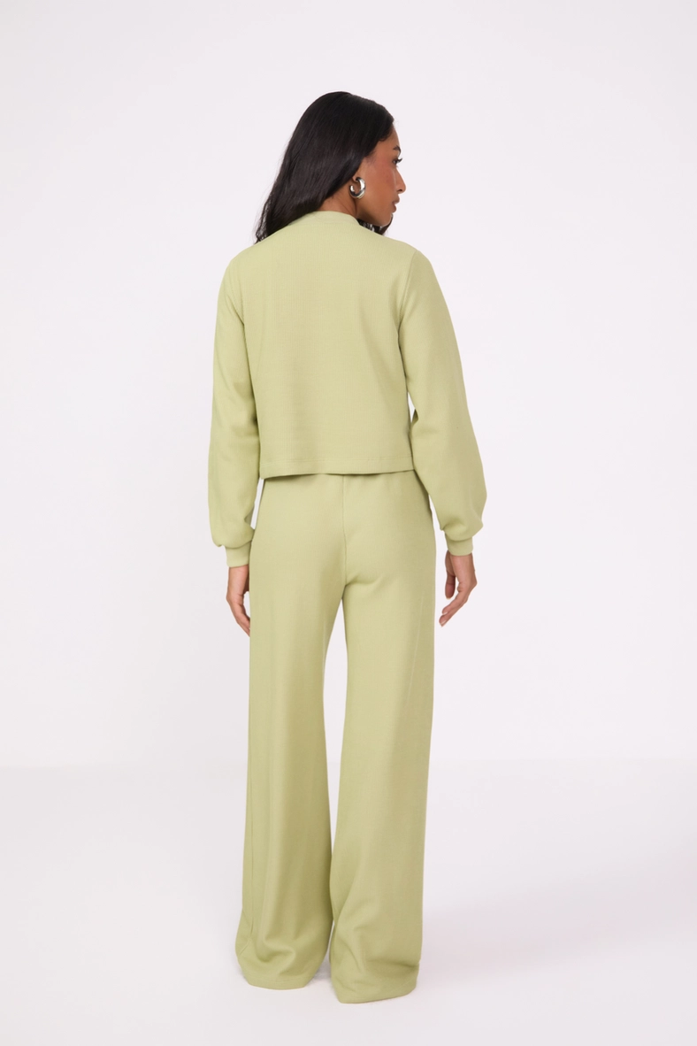 Calça Feminina Wide Leg Canelada Verde 2