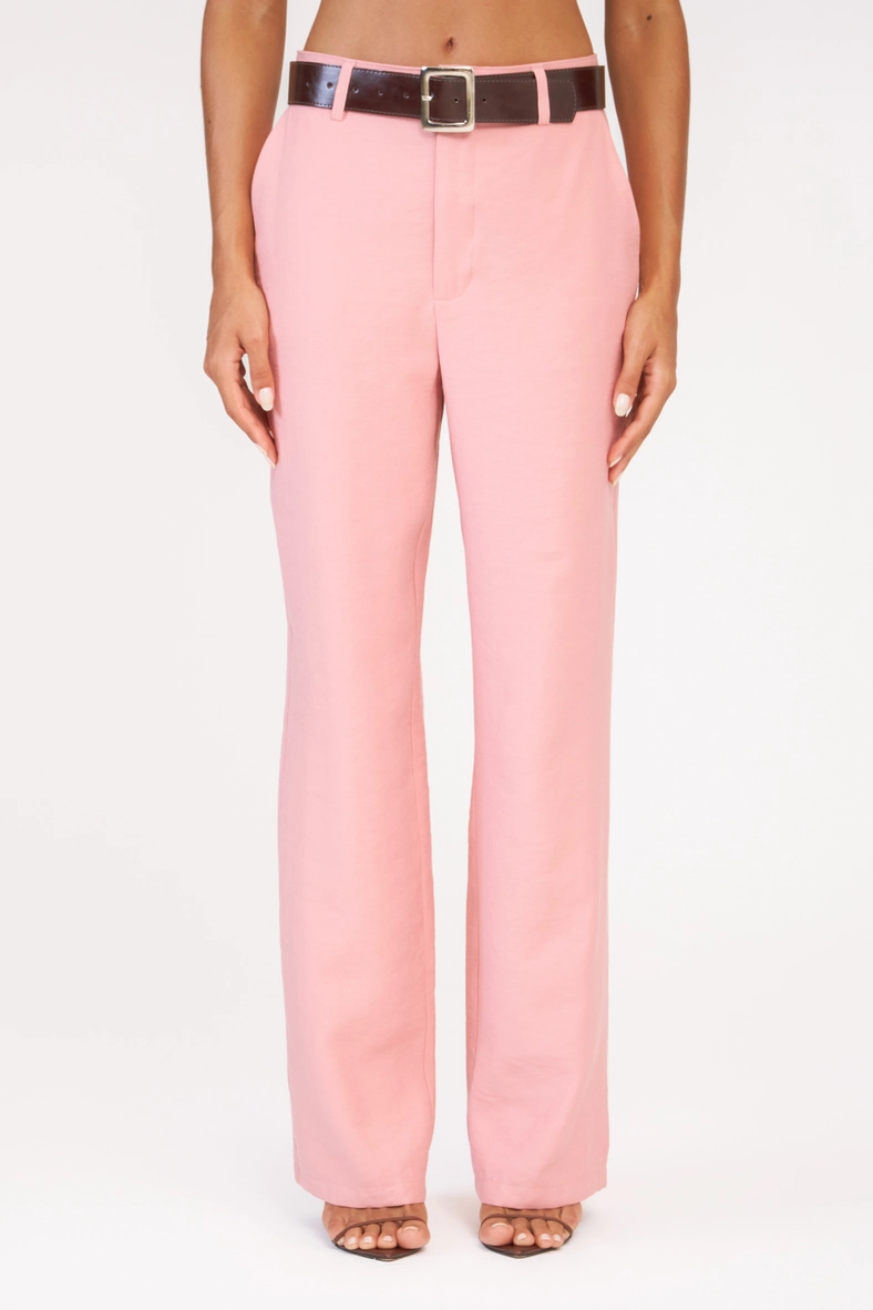 Calça Alfaiataria Feminina Reta Média Com Cinto Rosa 3
