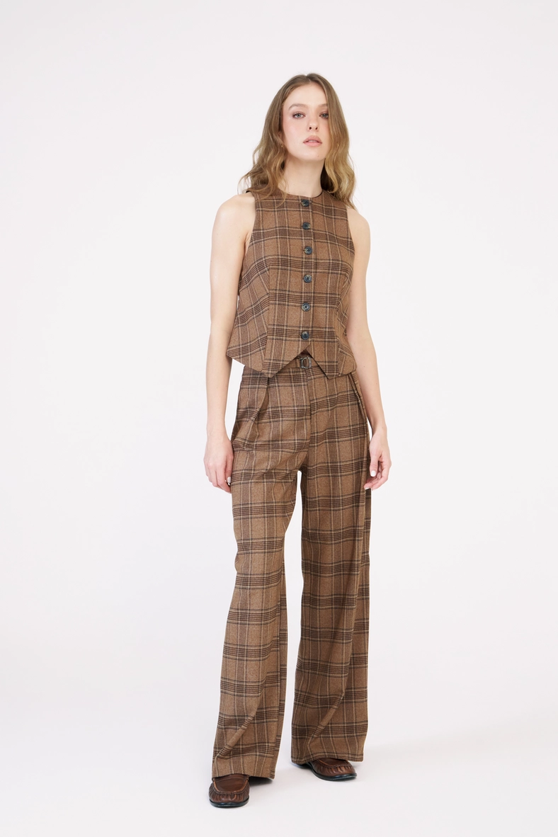 Calça Feminina Wide Leg Xadrez Estampados 1