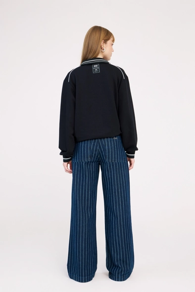 Calça Jeans Feminina Wide Leg Listrada