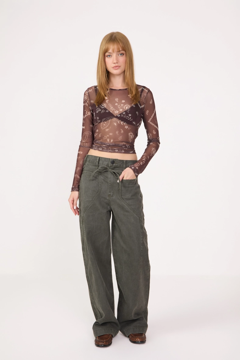 Calça Sarja Feminina Loose Fit Com Bolsos Frontais Verde 1