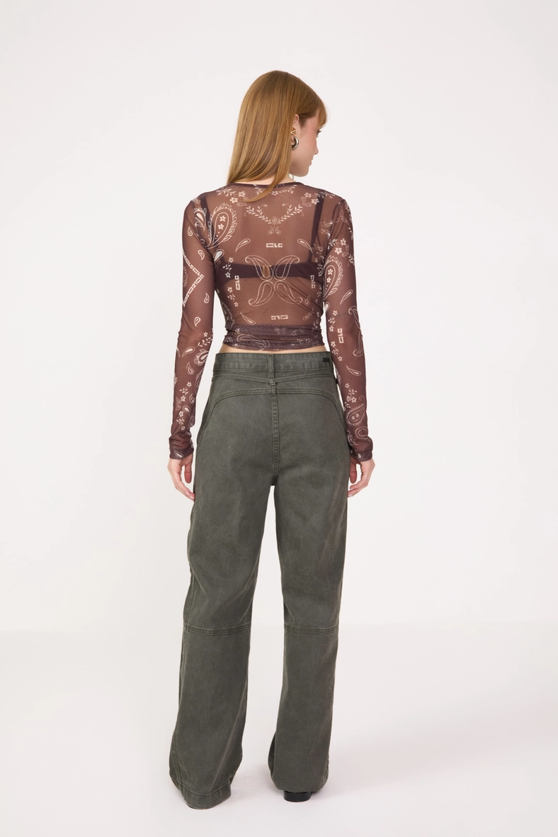 Calça Sarja Feminina Loose Fit Com Bolsos Frontais Verde 2